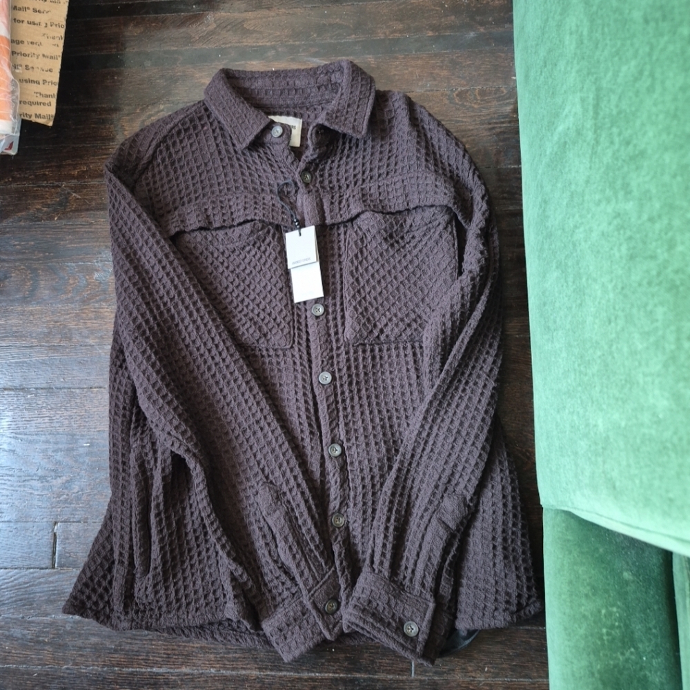 Men's Lightweight Waffle Shirt Jacket - Dark Brown